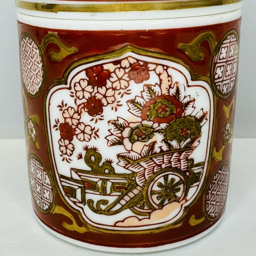 Vintage‎ Gold Imari Hand Painted Spice Tea Jar with Lid Red Gold Japanese Floral